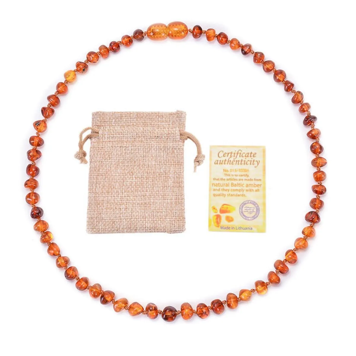 KIVARA - Collar De Ambar Baltico Bebe Infantil Cognac