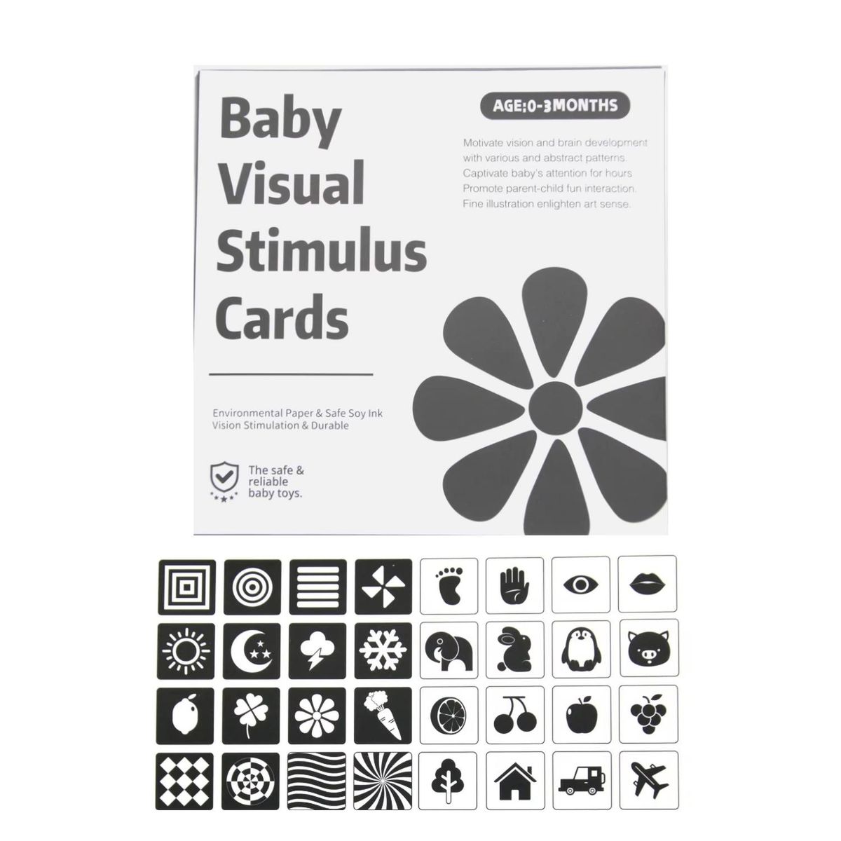 KIVARA - Tarjeta Estimulacion Visual Temprana Bebe 0 A 3 Meses