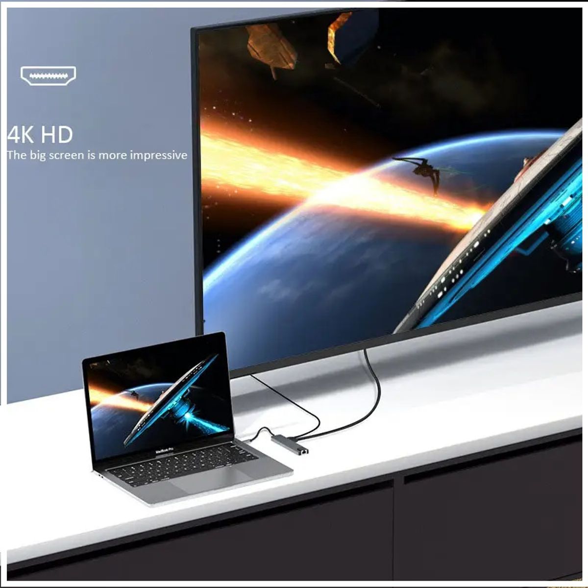 GENERICO - Hub Adaptador Usb Tipo C 7 en 1 para MacBook y Windows 4K UHD TF/SD Plug And Play