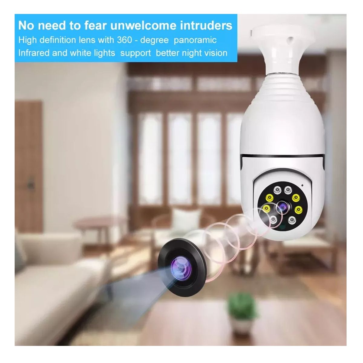 GENERICO - Cámara IP WIFI 360° Ampolleta motorizada Full HD Panorámica Iluminación Automática Visión Nocturna