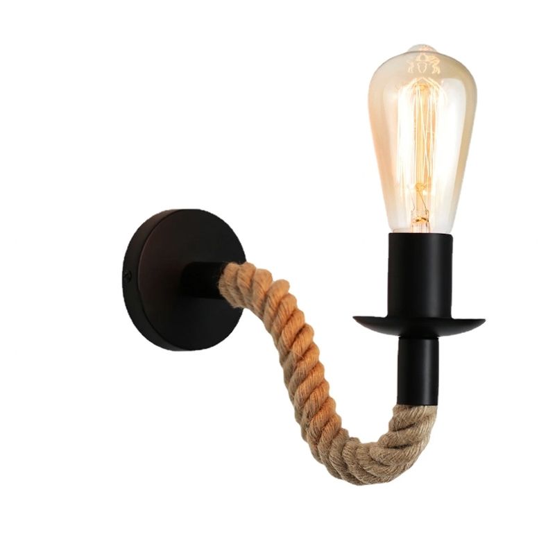 GENERICO - Aplique Led Muro Cañamo Soga Interior Doble E27 Decoración