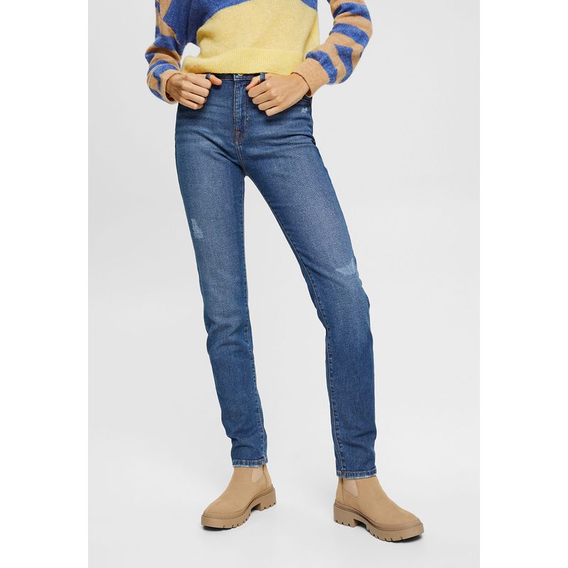 ESPRIT - Jeans Corte Recto Tiro Alto Con Efectos Rotos Mujer Esprit ESPRIT