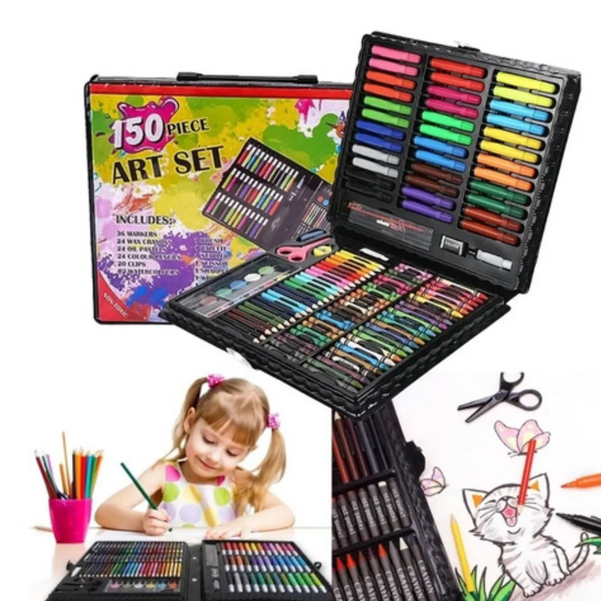 GENERICO - Set De Arte 150 Piezas Lápices Para Colorear Maleta Negra