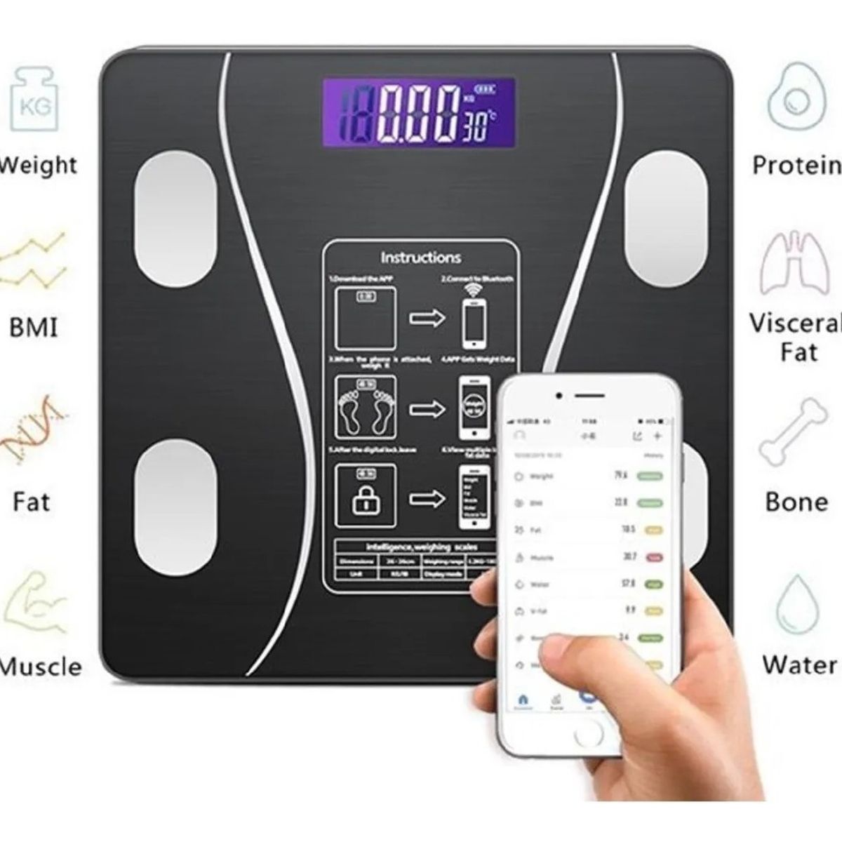 GENERICO - Pesa Balanza Digital De Baño Inteligente Bluetooth App