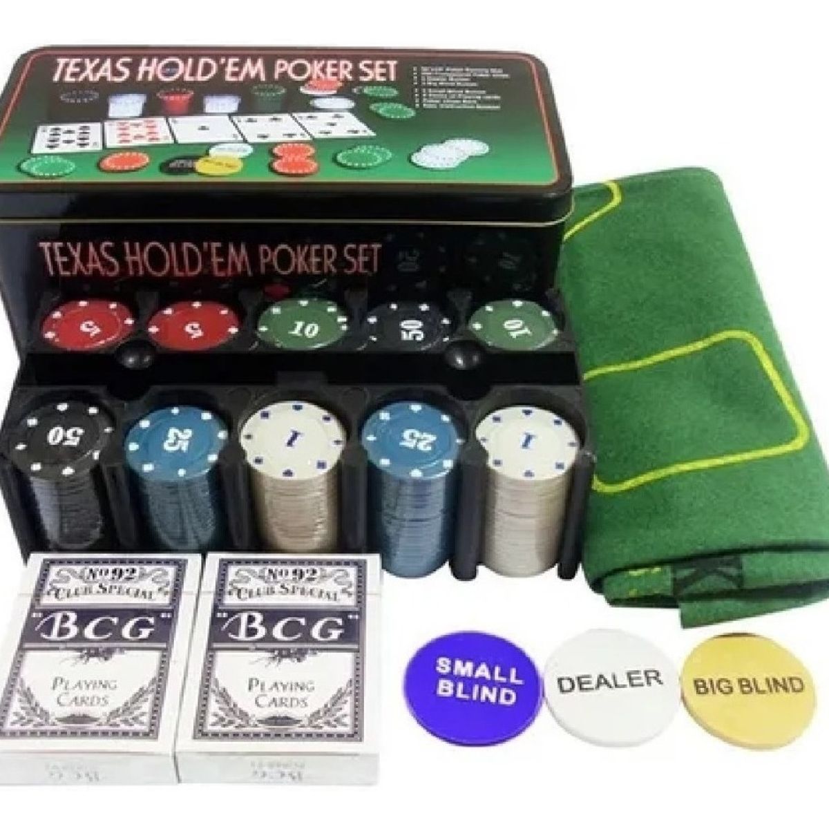 GENERICO - Set Poker Juego De Mesa 200 Fichas + Naipes Y Mantel