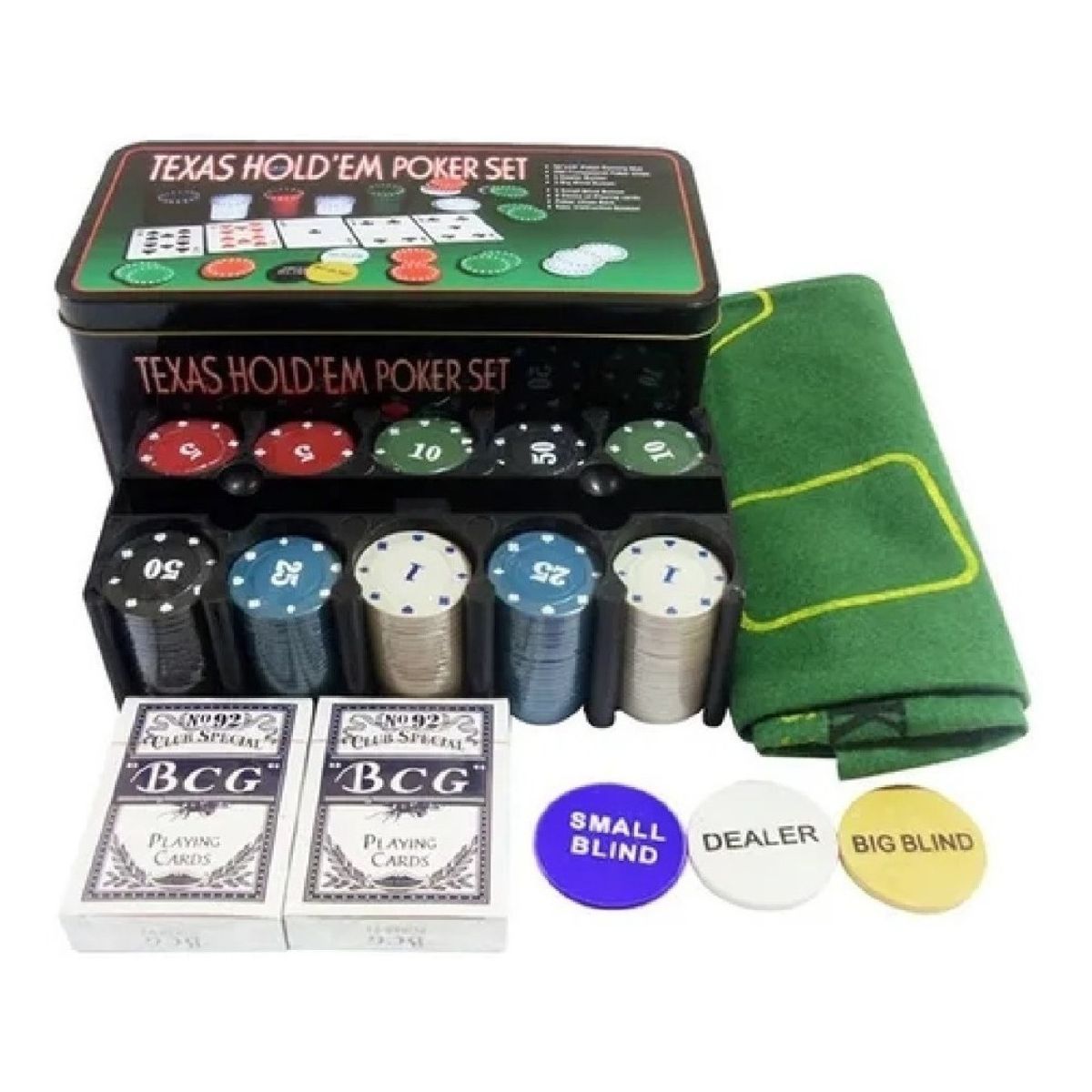 GENERICO - Set Poker Juego De Mesa 200 Fichas + Naipes Y Mantel