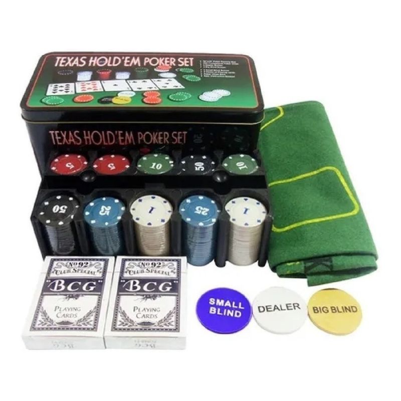 GENERICO - Set Poker Juego De Mesa 200 Fichas + Naipes Y Mantel
