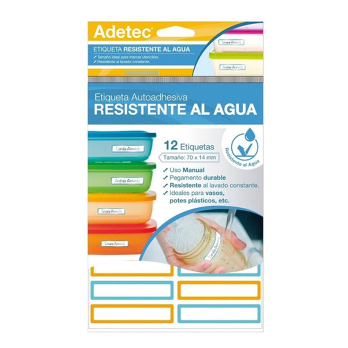 ADETEC - 36 Etiquetas Autoadhesivas  Resistente Al Agua