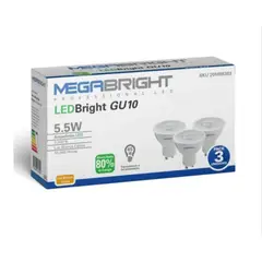 MEGABRIGHT - Ampolleta Led Gu10 5.5w 3000k Luz Calida Pack 3