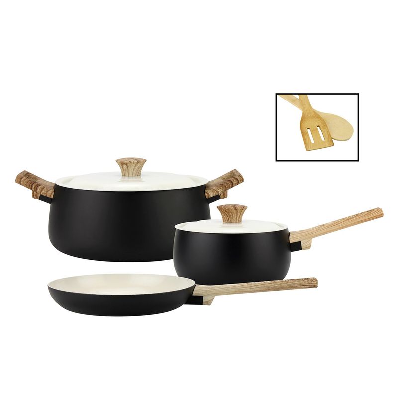 FANTUZZI - Batería de cocina de aluminio 7 Piezas negro Biela Fantuzzi