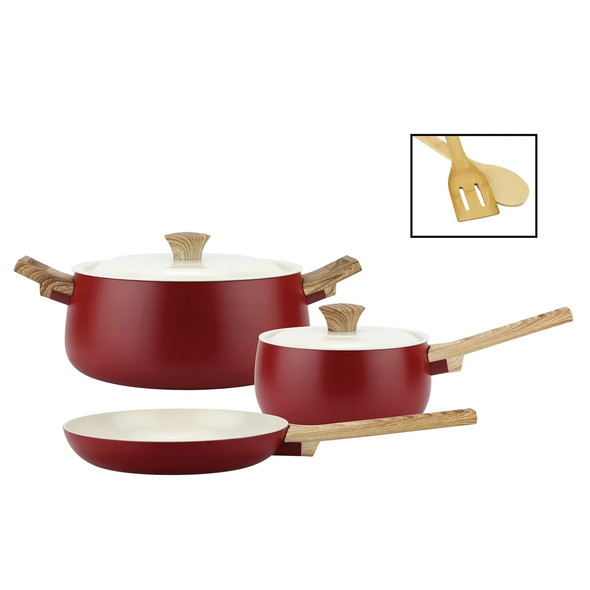 FANTUZZI - Batería de cocina de aluminio 7 Piezas Rojo Biela Fantuzzi