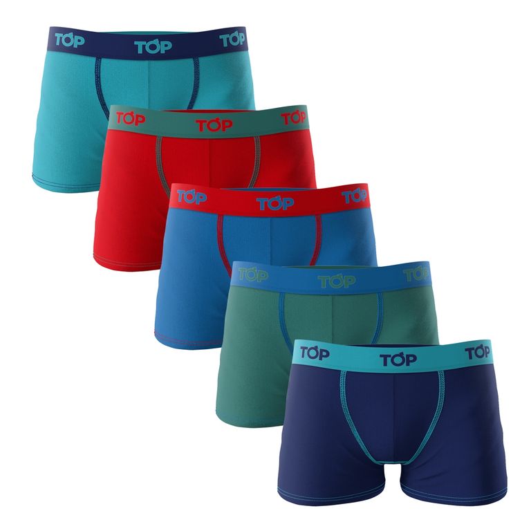 Boxer Nino Algodon Color Pack 5 C6 Rojo 14