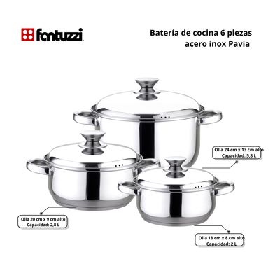 Imagen 2 del producto Batería de cocina de acero inoxidable 6 Piezas Pavia