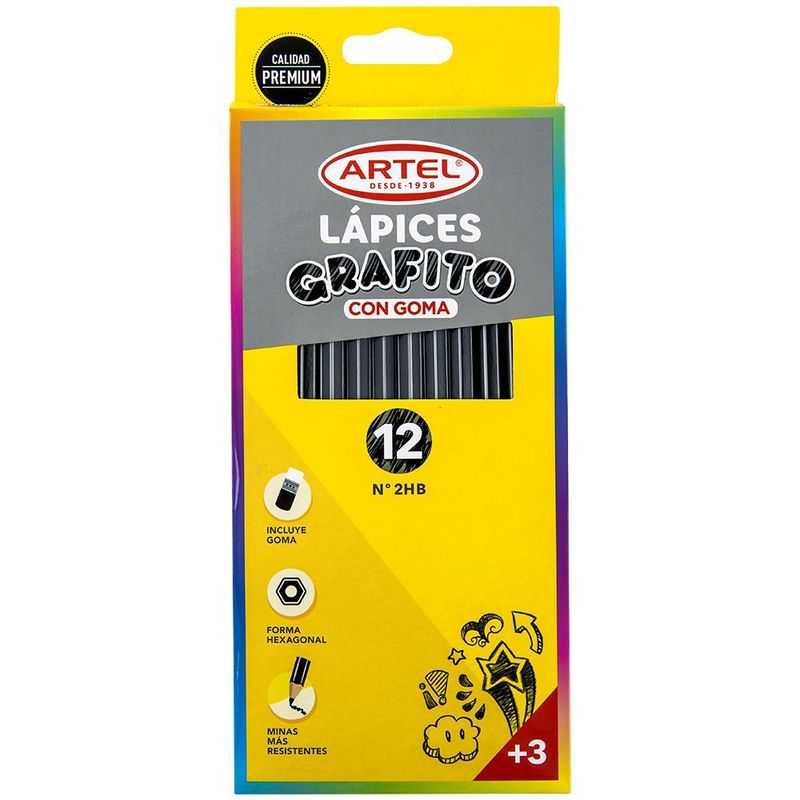 ARTEL - Estuche 12 Lápices Grafito HB Con Goma Artel