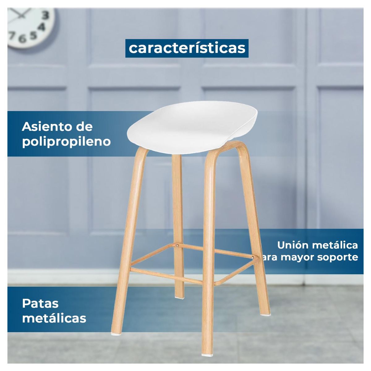 GLOBAL LATIN GROUP - Silla Taburetes Altas De Bar Con Patas De Metal - Blanco