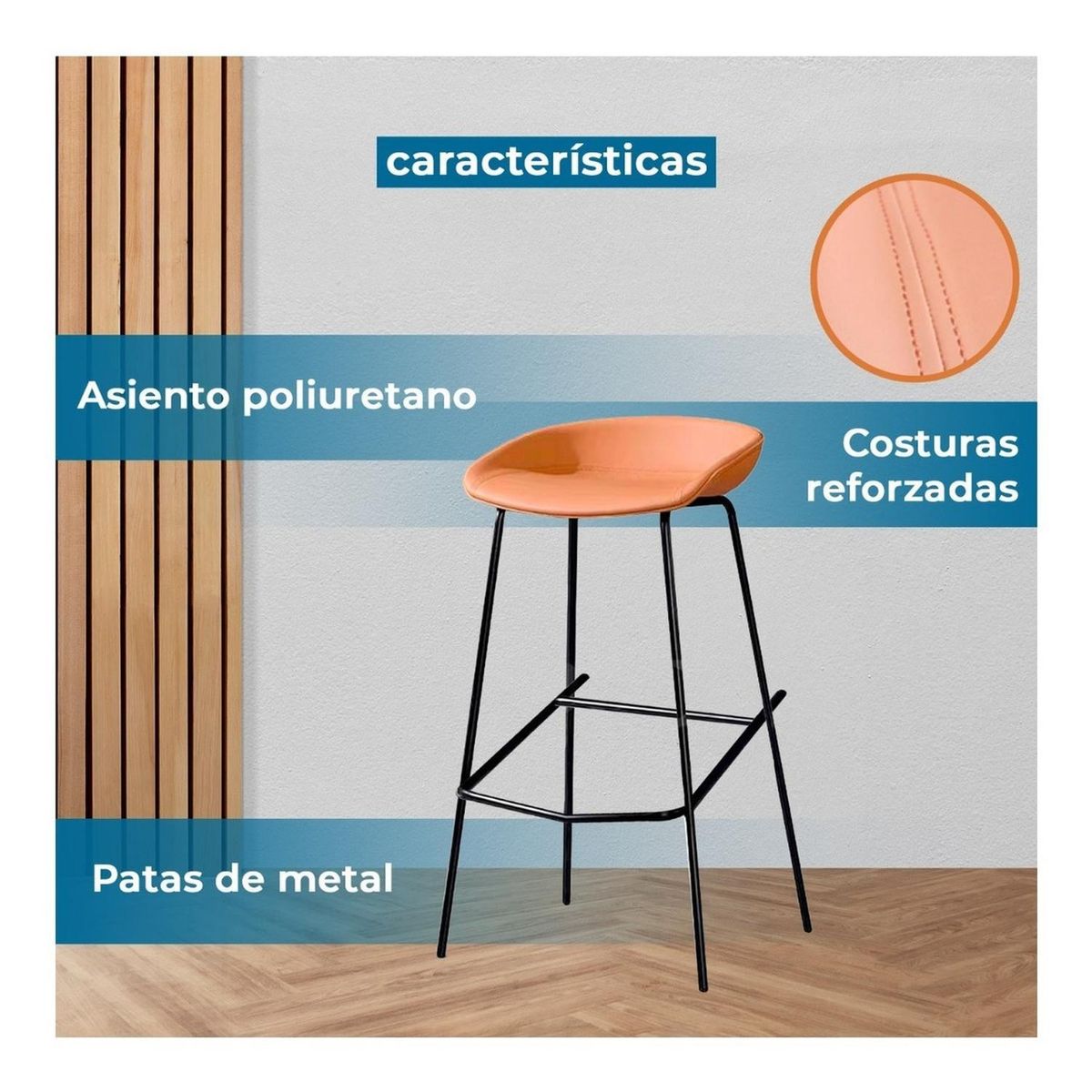 GLOBAL LATIN GROUP - Silla Taburetes Altas De Bar Con Patas De Metal - Marron