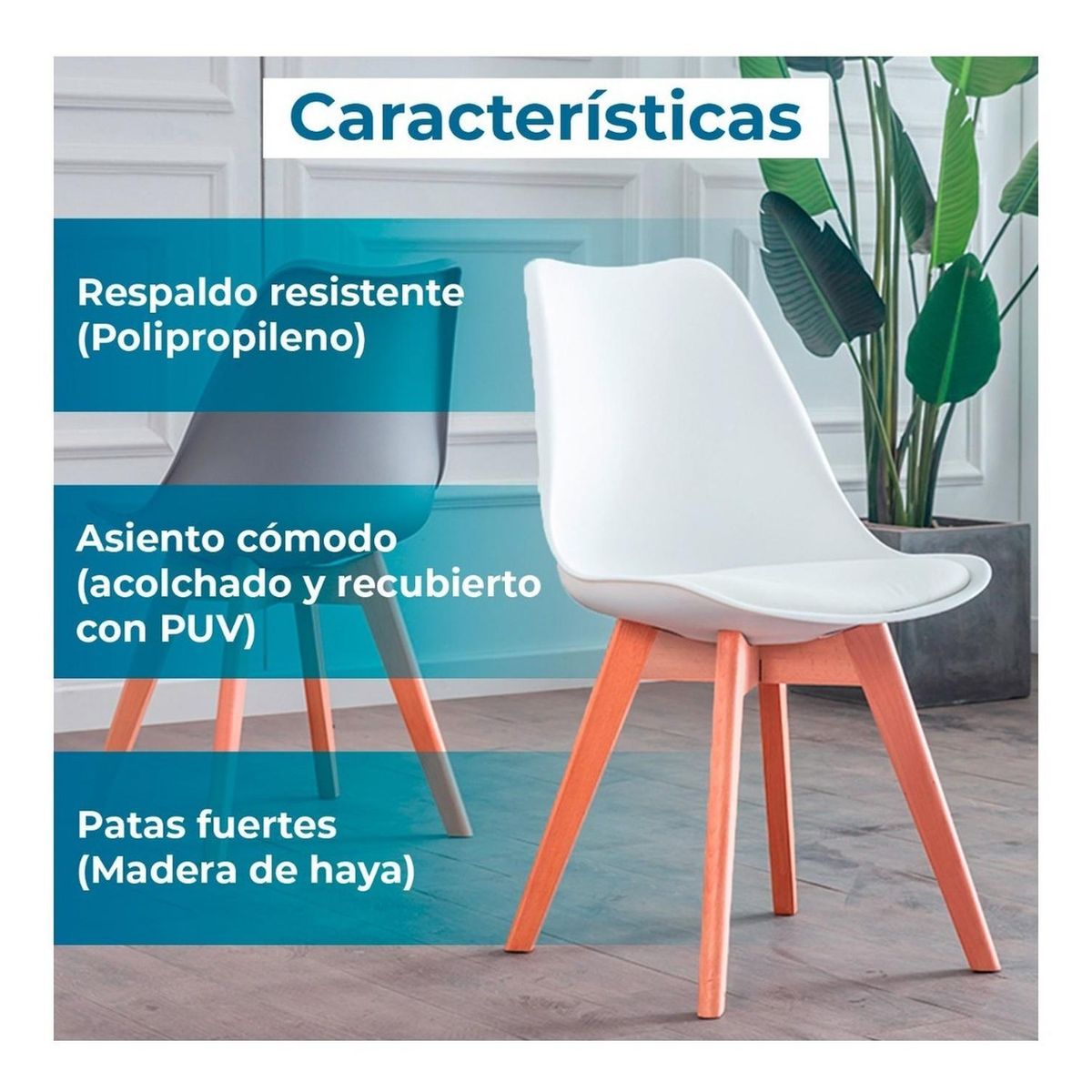 GLOBAL LATIN GROUP - Silla Eames de Comedor, Moderna, Minimalista, Cómoda y Ergonómica - Blanco
