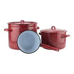 FANTUZZI - Batería de cocina 5 piezas acero carbónico roja Fundo