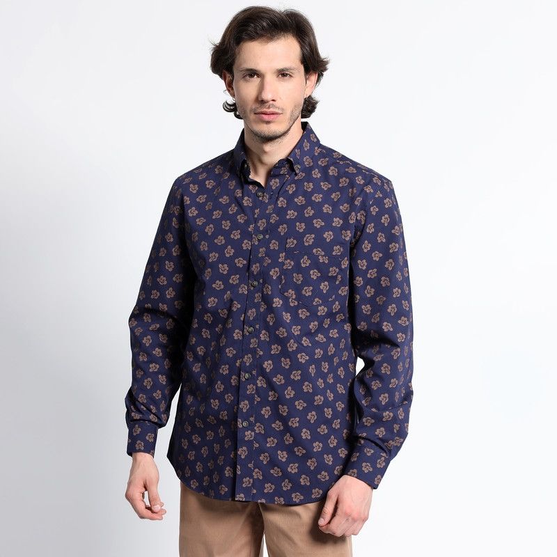 TRUVAL - Camisa Manga Larga Estampada Microprint TRUVAL
