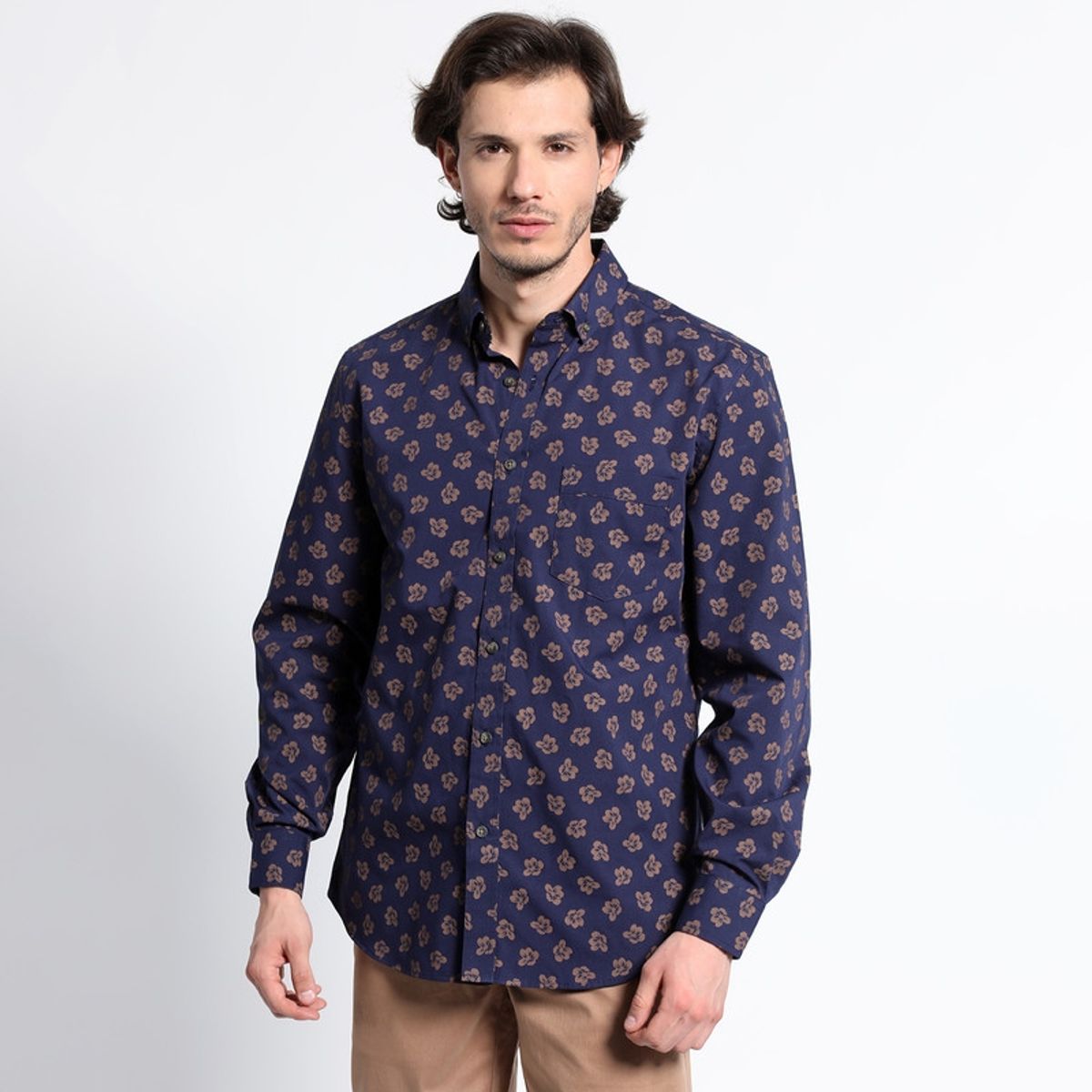 TRUVAL - Camisa Manga Larga Estampada Microprint TRUVAL