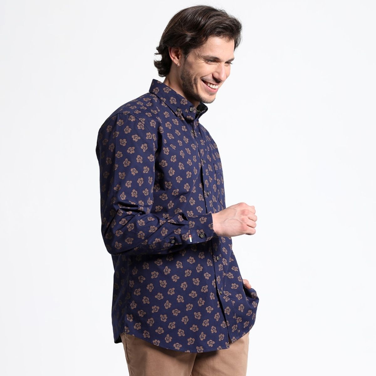 TRUVAL - Camisa Manga Larga Estampada Microprint TRUVAL