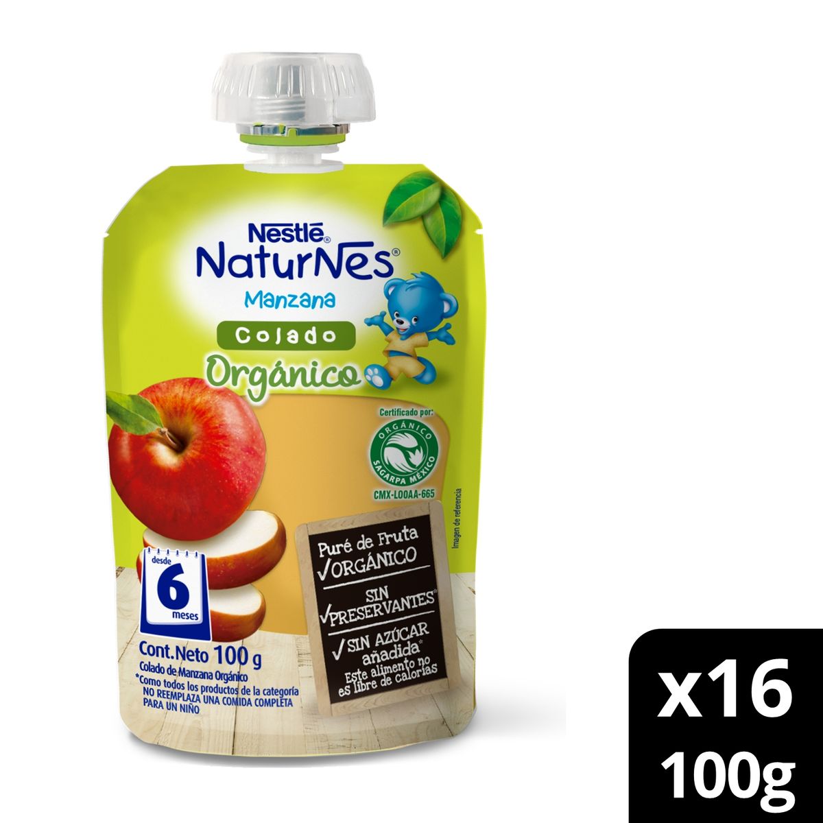 NESTLE - Compota Nestlé Naturnes® Orgánico Manzana 100g Pack X16