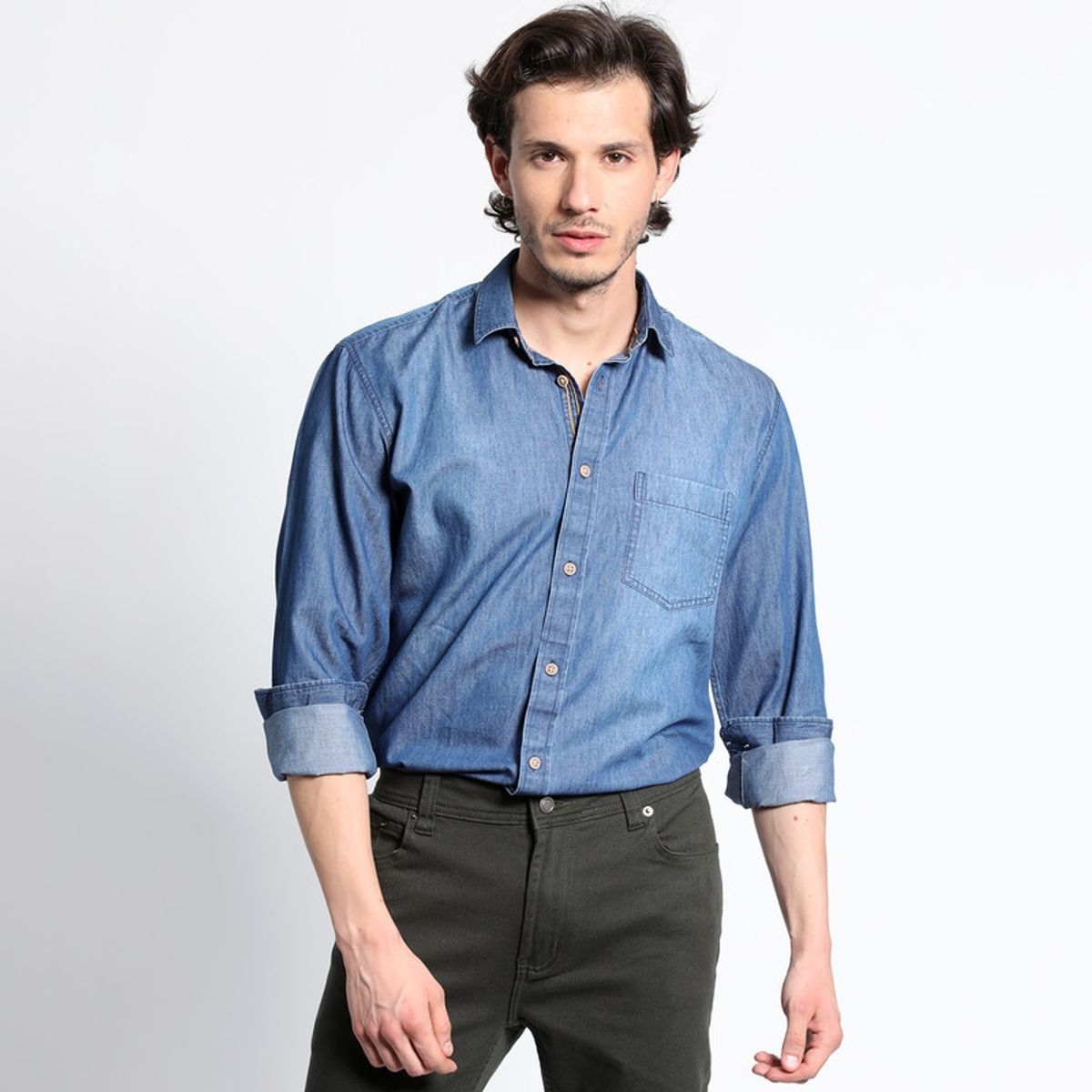 TRUVAL - Camisa Manga Larga Denim Basica Regular Fit TRUVAL