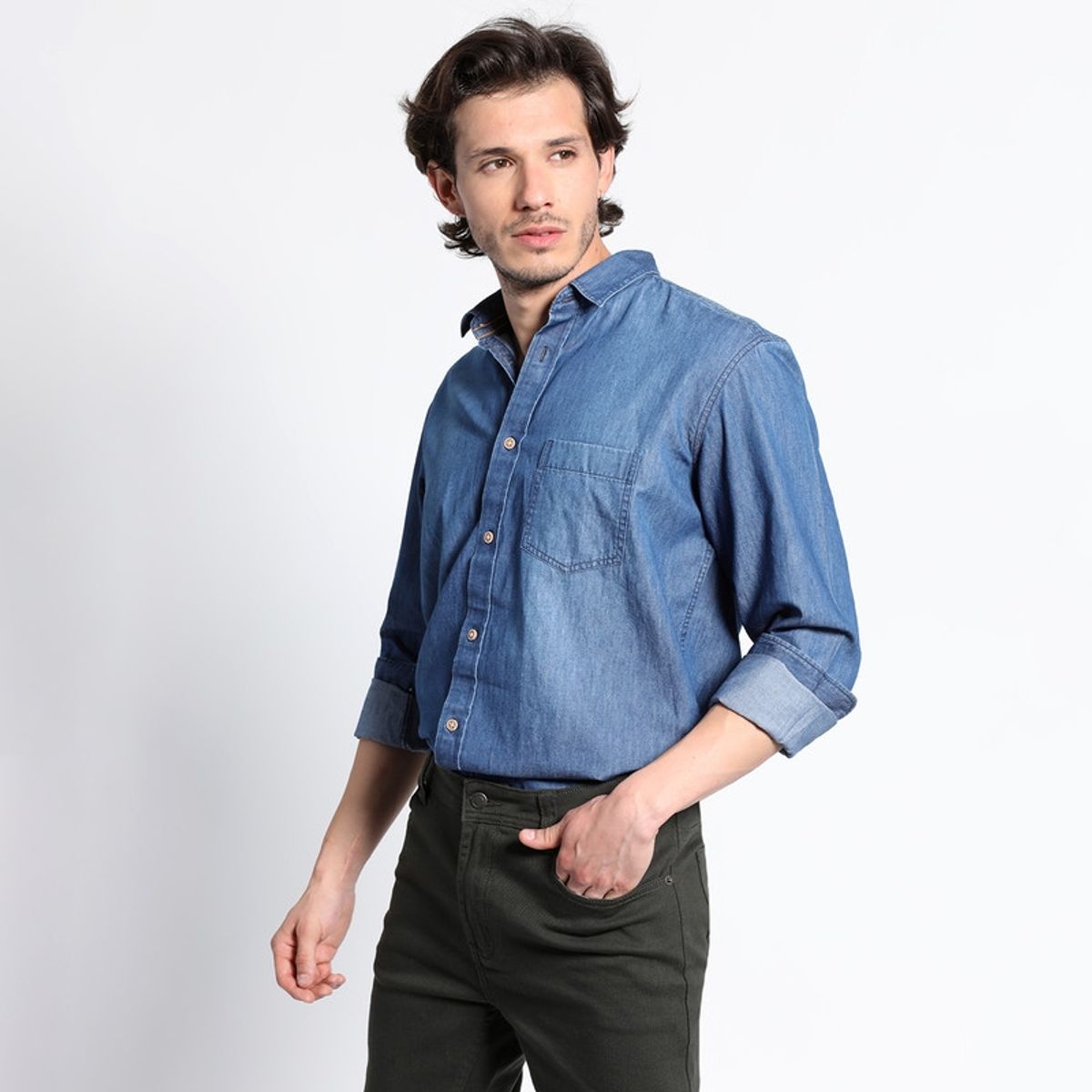 TRUVAL - Camisa Manga Larga Denim Basica Regular Fit TRUVAL