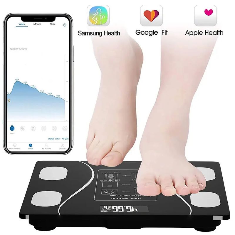 GENERICO - Pesa digital inteligente 180 Kg 79 datos corporales conexión APP