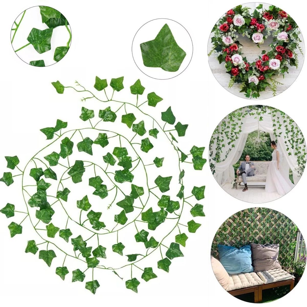 AIZO - Pack 12 Tiras Planta Artificial Enrredadera 2.1m Decoración Enredadera