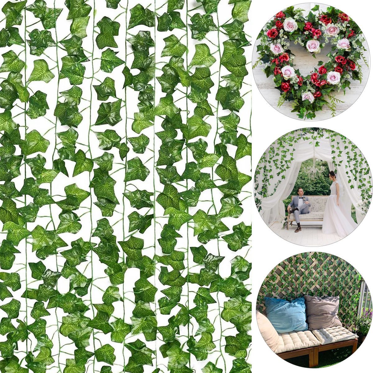 AIZO - Pack 12 Tiras Planta Artificial Enrredadera 2.1m Decoración Enredadera