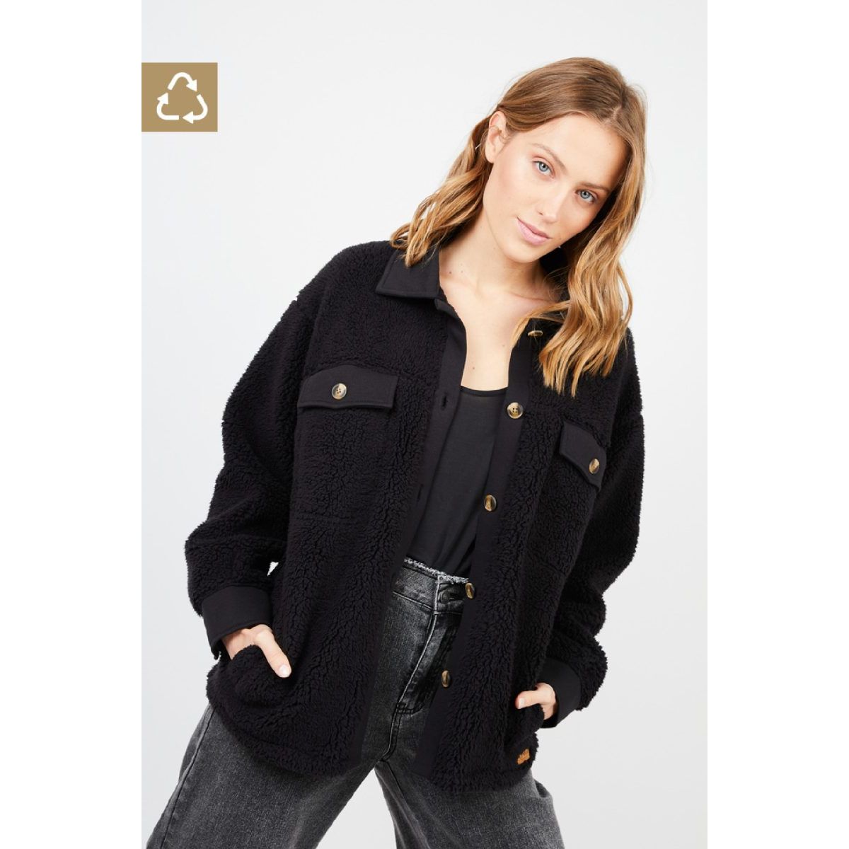 FROENS - Chaqueta mujer Sherpa grafito - Poliéster reciclado Froens