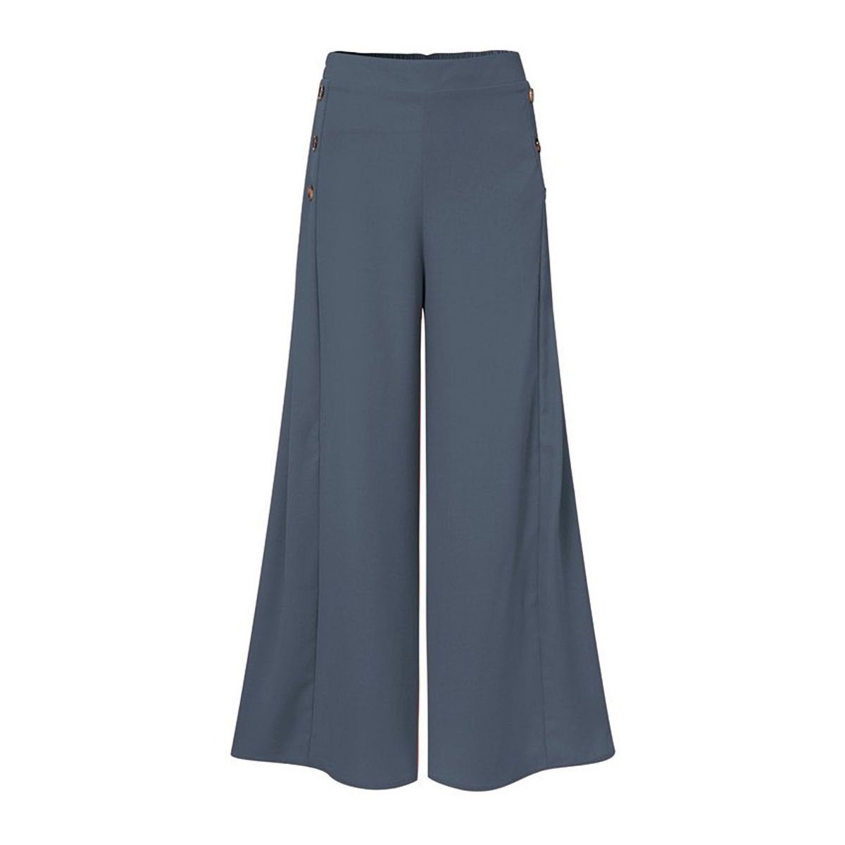 GENERICO - Pantalones anchos de cintura alta elásticos con botones para mujer-gris.…