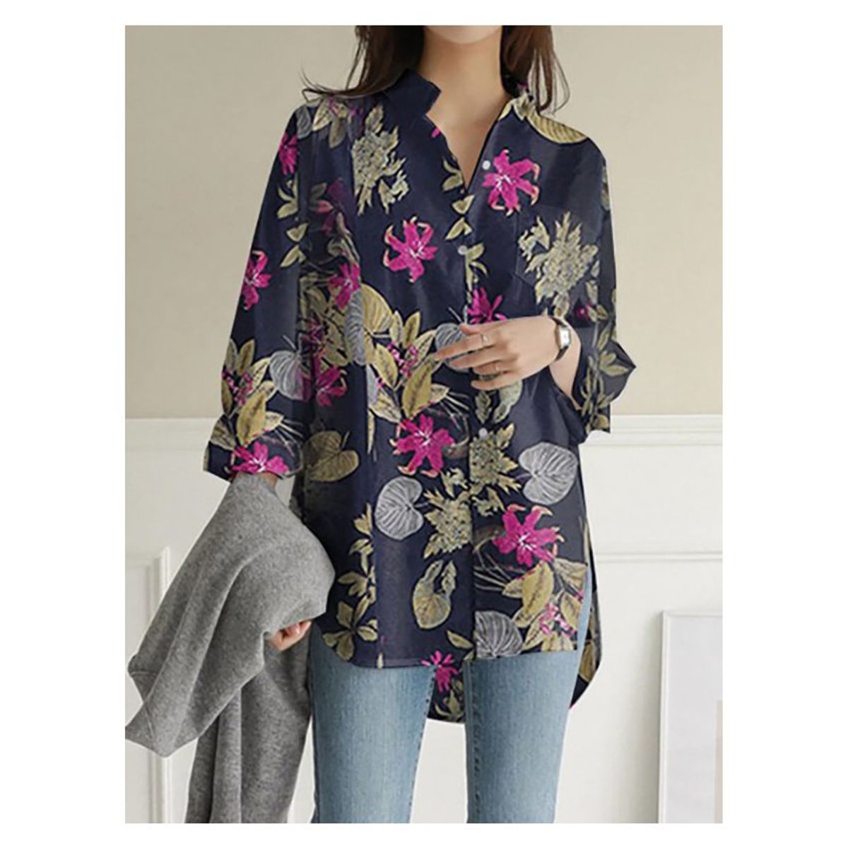 SUPER BABY - Top suelto de manga larga con estampado-azul.