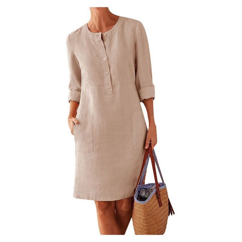 SUPER BABY - Vestido de manga larga de mujer de talla grande-caqui.