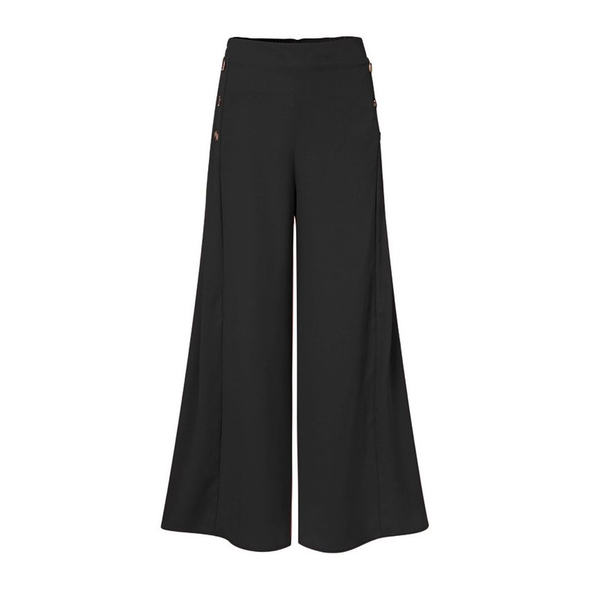 GENERICO - Pantalones anchos de cintura alta elásticos con botones para mujer-negro.