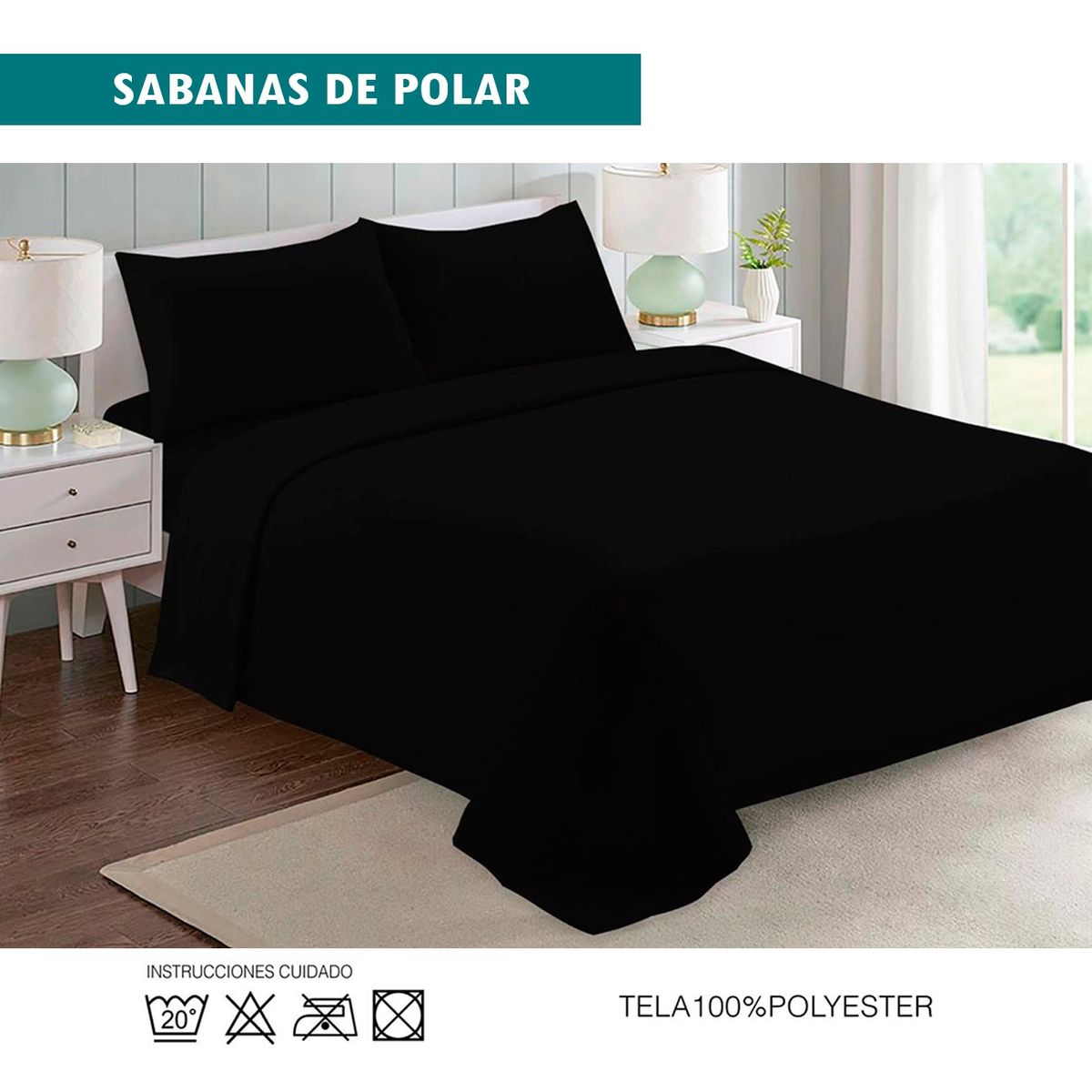 GENERICO - Juego de Sabanas De Polar 2.0 Plazas (Queen) - Negro - Otoño Invierno