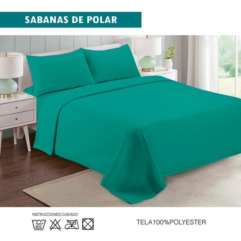GENERICO - Juego de Sabanas De Polar 2.0 Plazas ) - Turquesa - Otoño Invierno