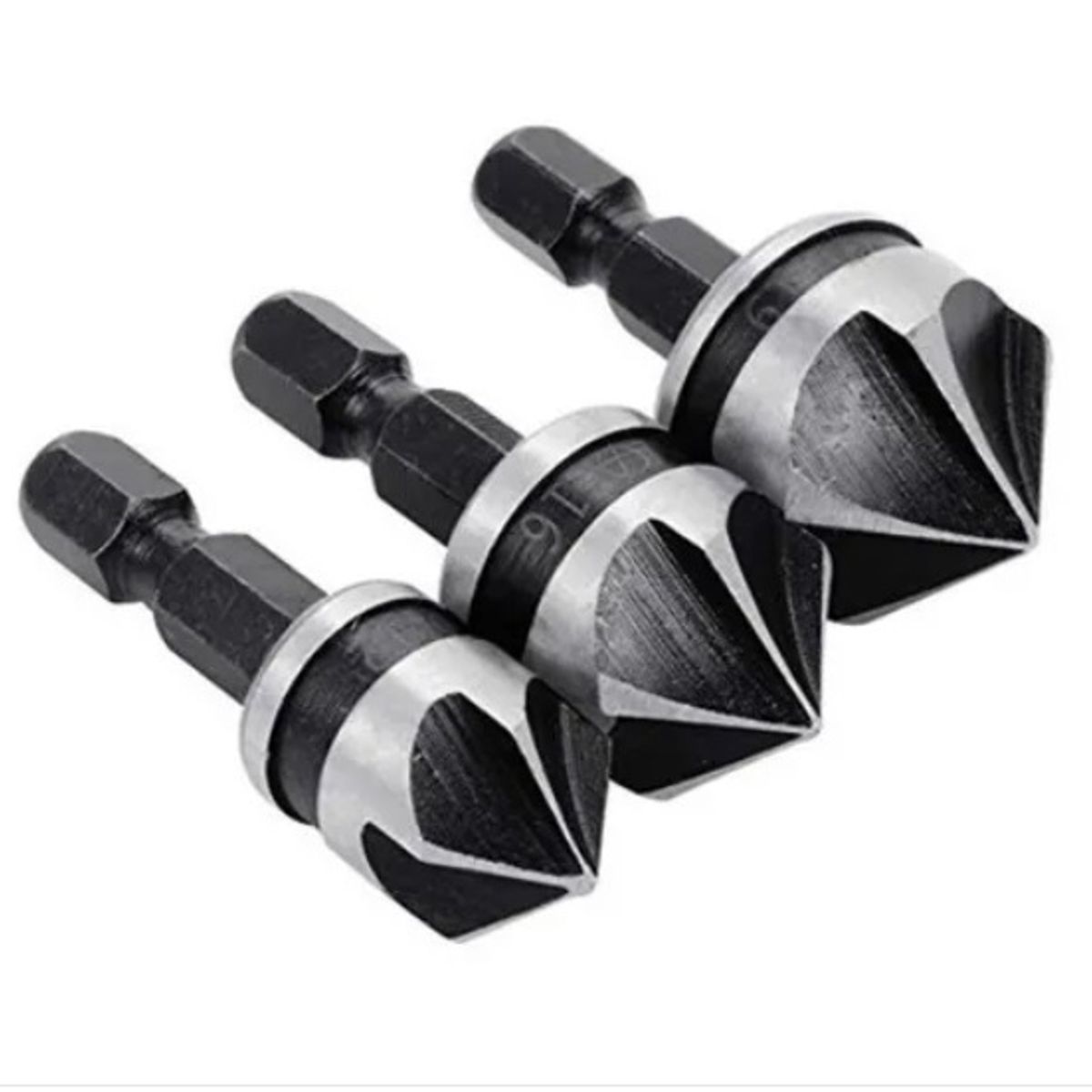 GENERICO - Juego De 3 Brocas Avellanado Madera 1/4 Hex. 12mm 16mm 19mm.