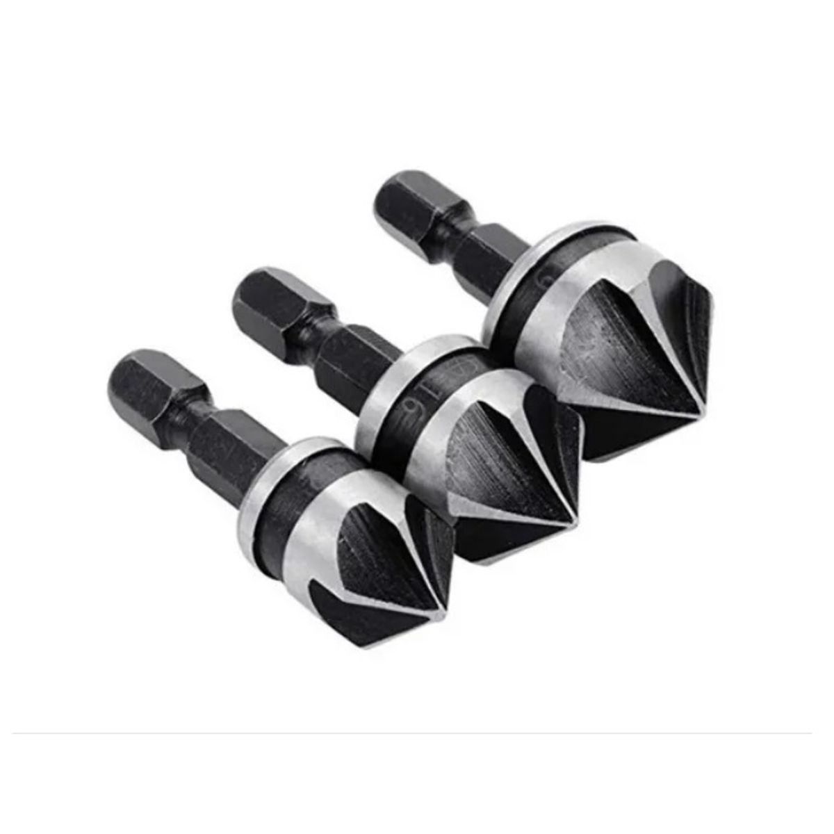 GENERICO - Juego De 3 Brocas Avellanado Madera 1/4 Hex. 12mm 16mm 19mm.