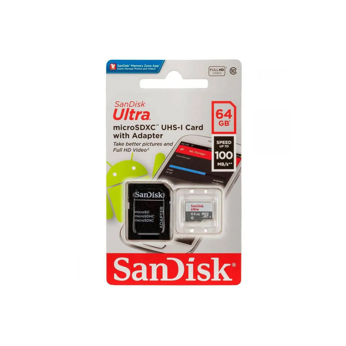 SANDISK - Tarjeta de memoria 64gb sandisk micro sd  adaptador