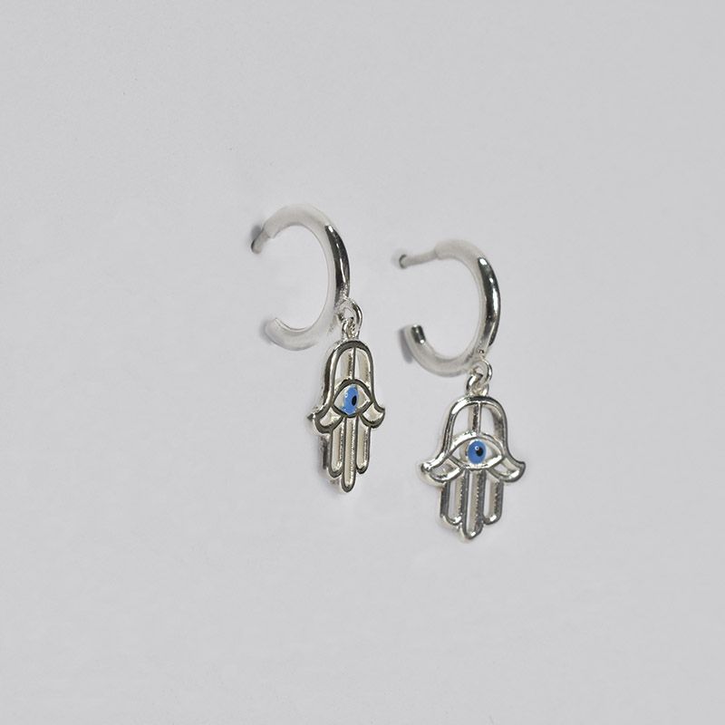 ROSETT - Aro semi argolla colgante mano de hamsa con ojo turco Plata 925