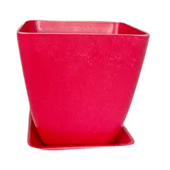 DECOGREEN - SET MACETA BIODEGRABLE BAMBOO CON PLATO CUADRADO CORAL