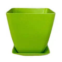 DECOGREEN - SET MACETA CON PLATO BIODEGRADABLE CUADRADO VERDE