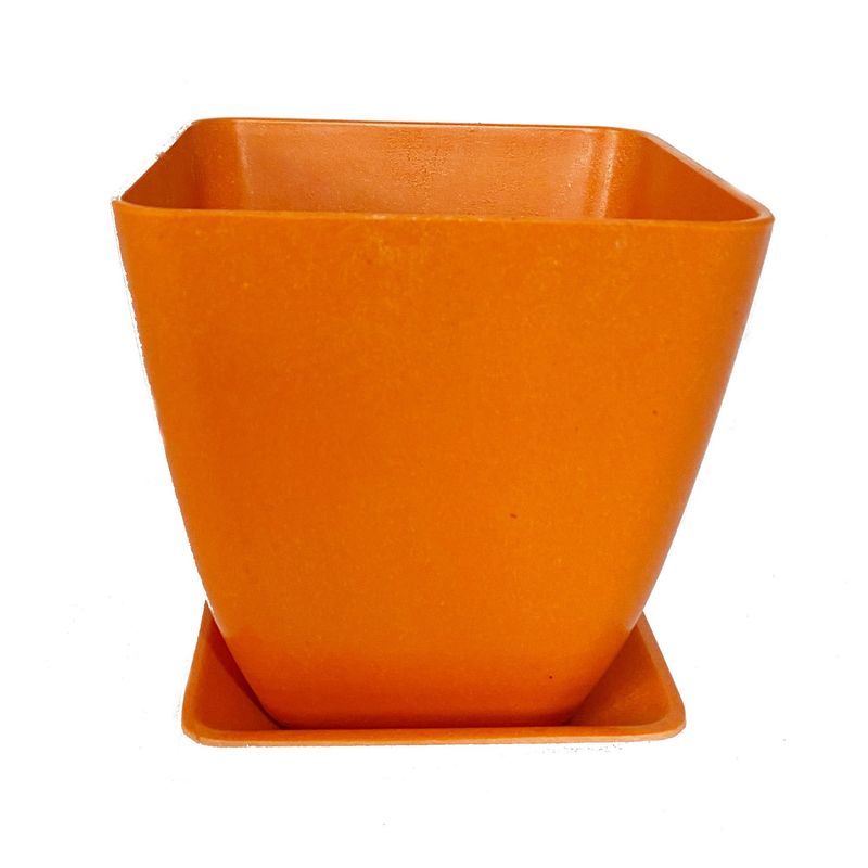 DECOGREEN - SET MACETA CON PLATO BIODEGRADABLE CUADRADO NARANJO