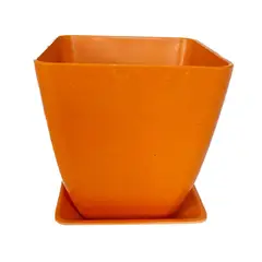 DECOGREEN - SET MACETA CON PLATO BIODEGRADABLE CUADRADO NARANJO.