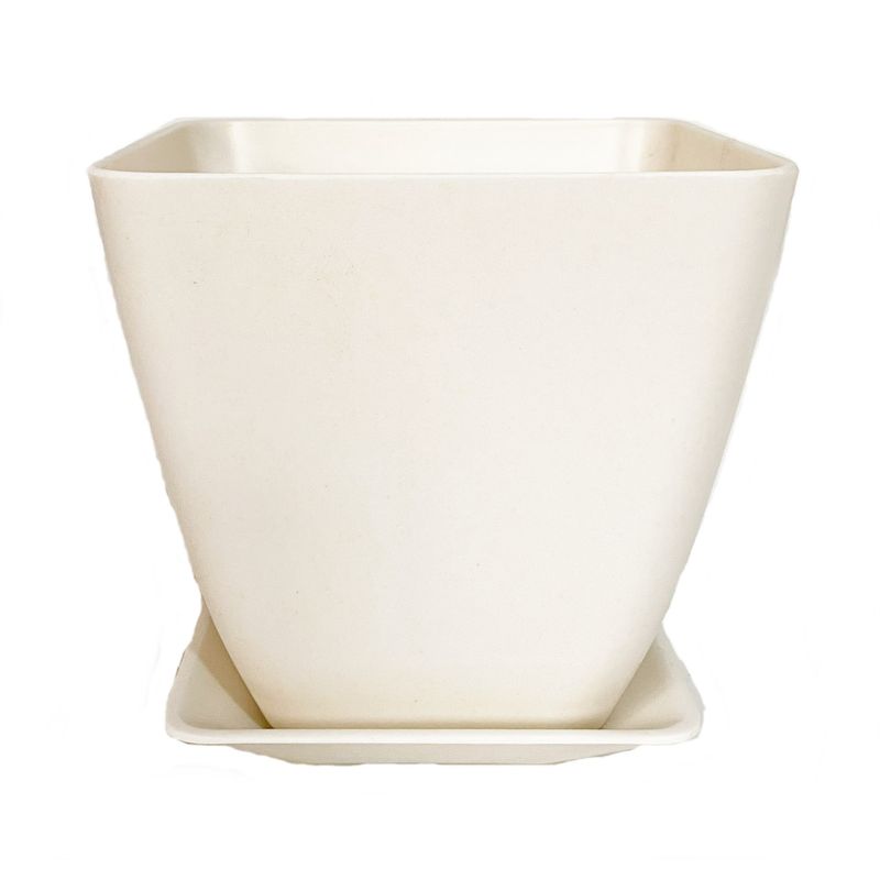 DECOGREEN - SET MACETA CON PLATO BIODEGRADABLE  CUADRADO BLANCO