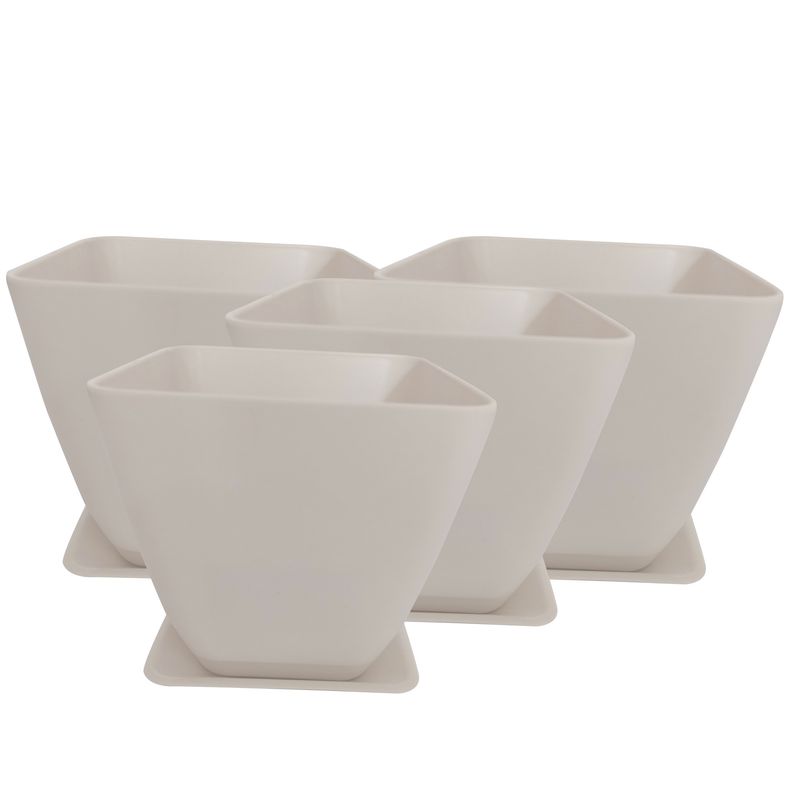 DECOGREEN - SET DE 4 MACETAS BIODEGRADABLES CON PLATO CUADRADO BLANCO