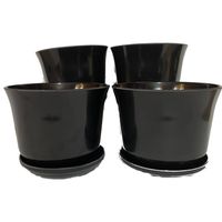 SET DE 4 MACETEROS BIODEGRADABLES CURVOS NEGROS CON PLATO