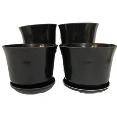 DECOGREEN - SET DE 4 MACETEROS BIODEGRADABLES CURVOS NEGROS CON PLATO